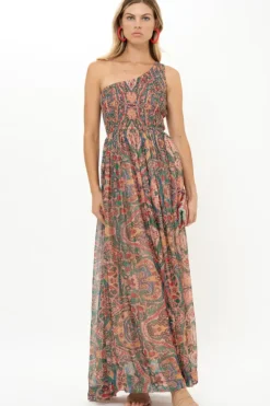Best One Shoulder Smocked Maxi- Persia Aqua Maxis|Dresses