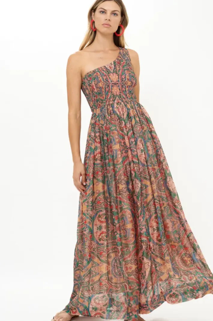 Best One Shoulder Smocked Maxi- Persia Aqua Maxis|Dresses