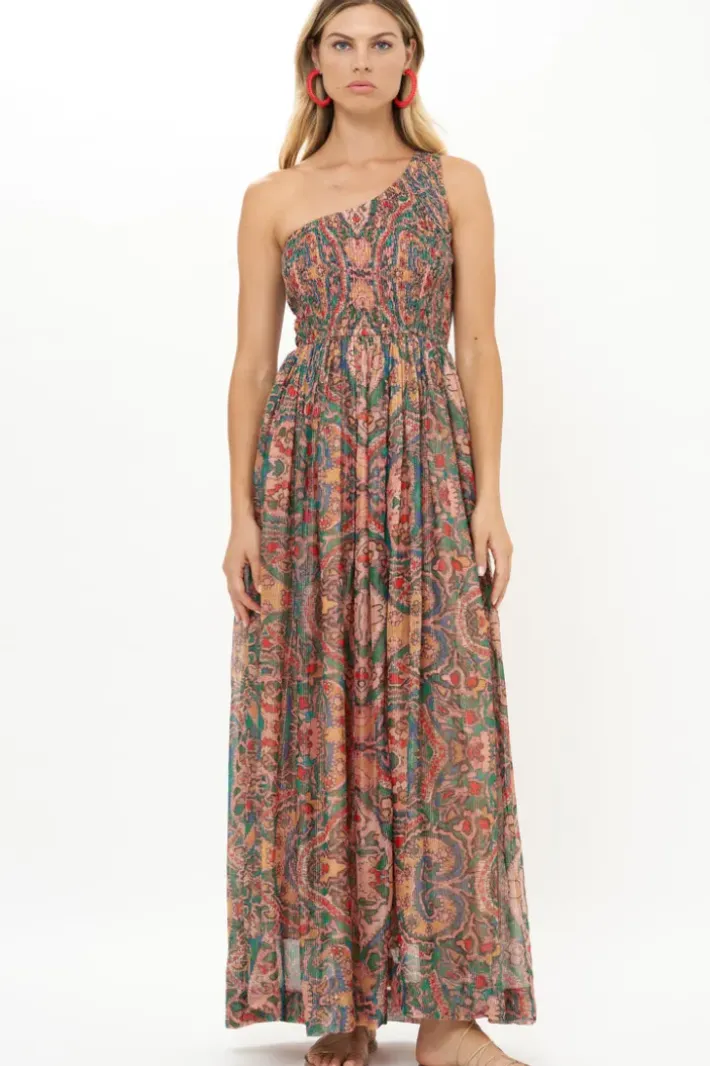 Best One Shoulder Smocked Maxi- Persia Aqua Maxis|Dresses