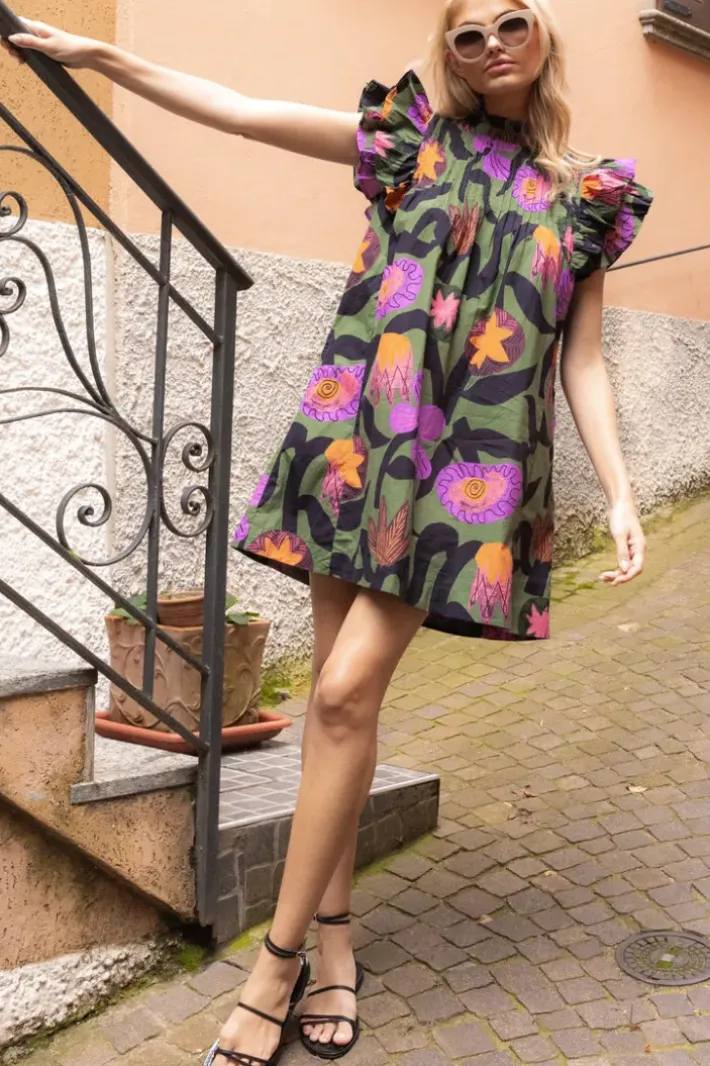 Sale Pintuck Ruffle Mini- Bergen Olive Short & Mini Dresses|Dresses