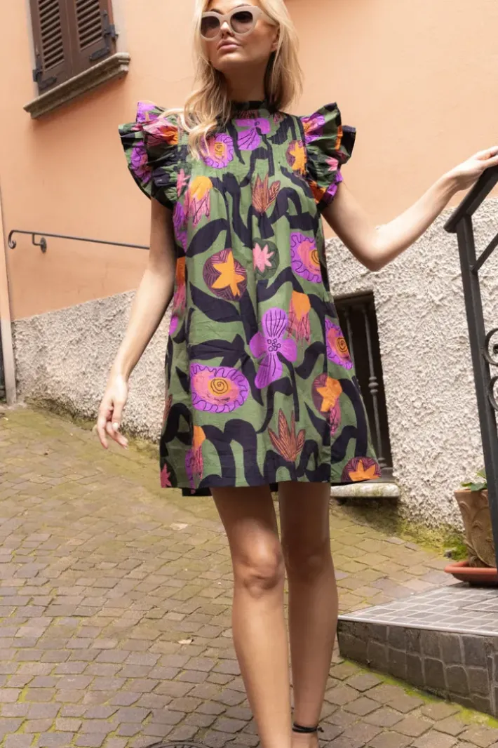 Sale Pintuck Ruffle Mini- Bergen Olive Short & Mini Dresses|Dresses
