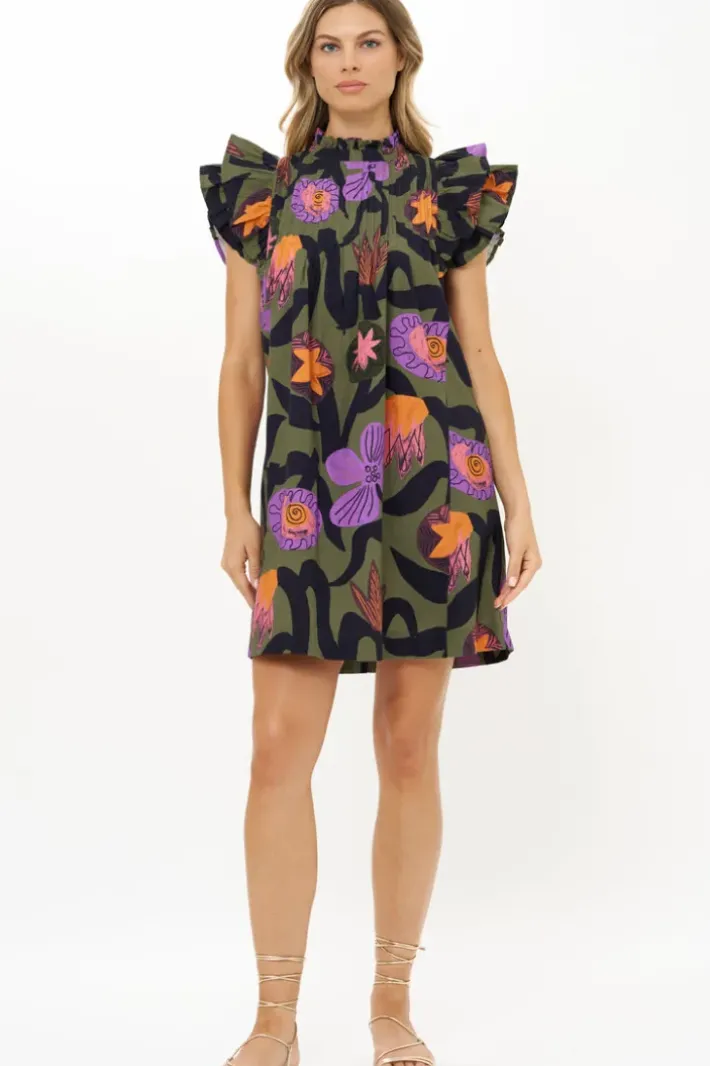 Sale Pintuck Ruffle Mini- Bergen Olive Short & Mini Dresses|Dresses