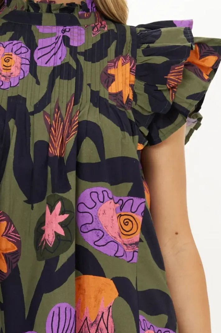 Sale Pintuck Ruffle Mini- Bergen Olive Short & Mini Dresses|Dresses