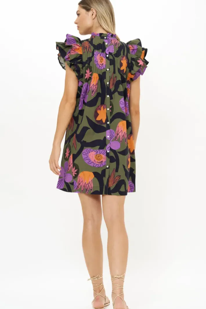 Sale Pintuck Ruffle Mini- Bergen Olive Short & Mini Dresses|Dresses