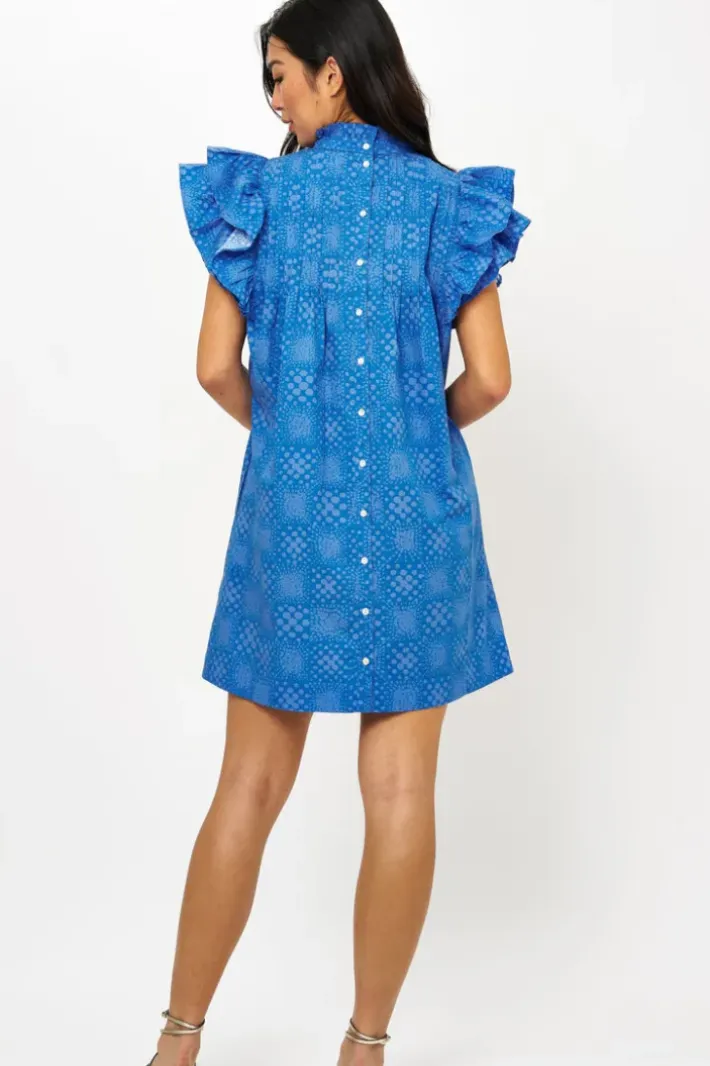 Pintuck Ruffle Mini Dress- Matrix Blue Short & Mini Dresses