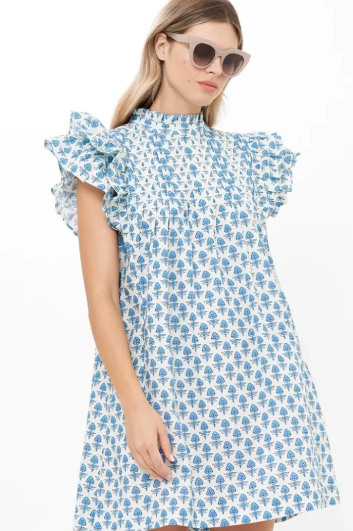 Sale Pintuck Ruffle Mini- Provence Blue Short & Mini Dresses|Dresses