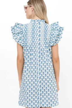 Sale Pintuck Ruffle Mini- Provence Blue Short & Mini Dresses|Dresses
