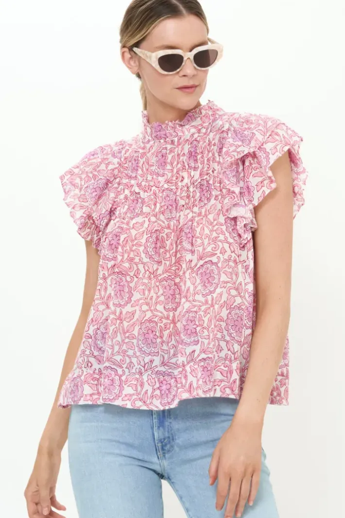 Pintuck Ruffle Top- Malta Pink Tops