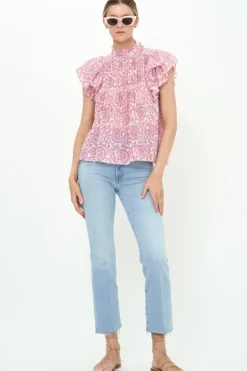 Pintuck Ruffle Top- Malta Pink Tops
