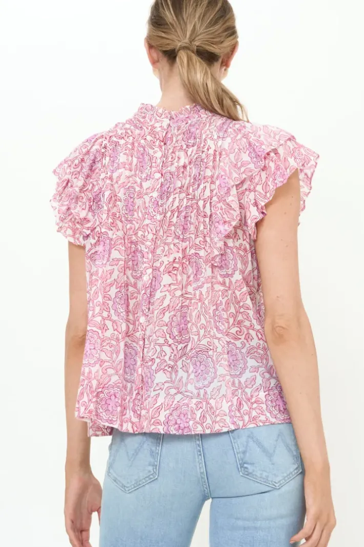 Pintuck Ruffle Top- Malta Pink Tops