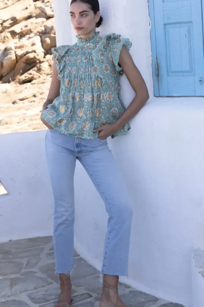 Best Pintuck Ruffle Top- Mughal Green Tops