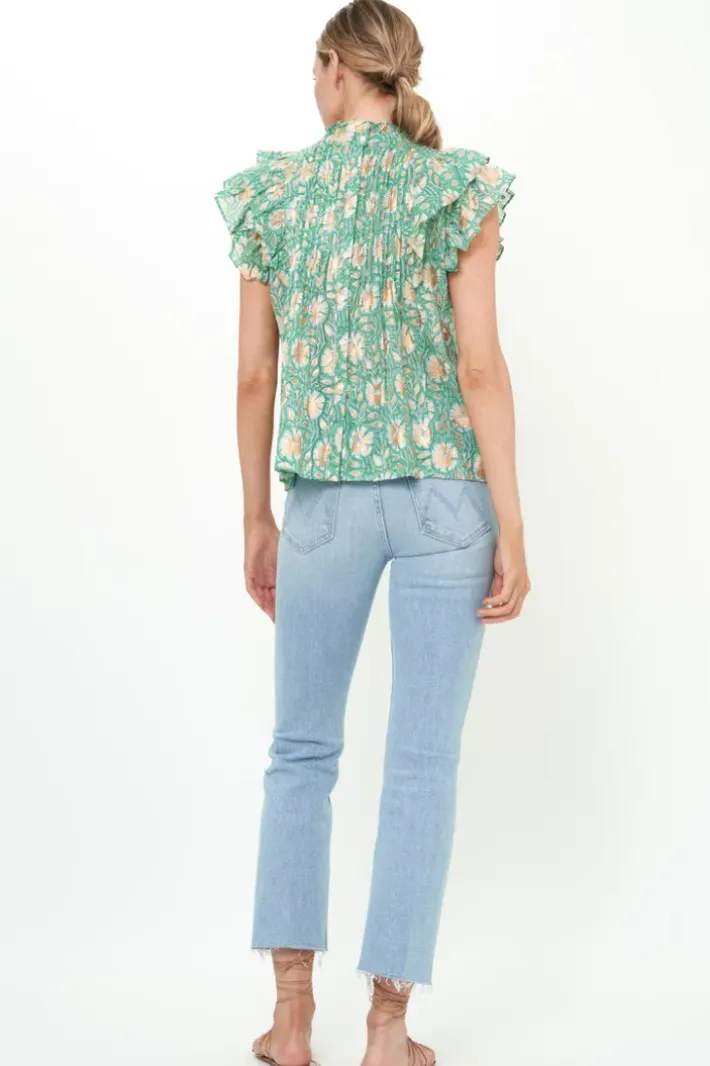 Best Pintuck Ruffle Top- Mughal Green Tops