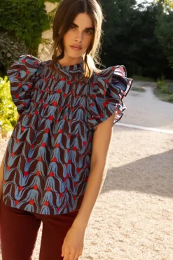 Online Pintuck Ruffle Top- Tulip Red Tops