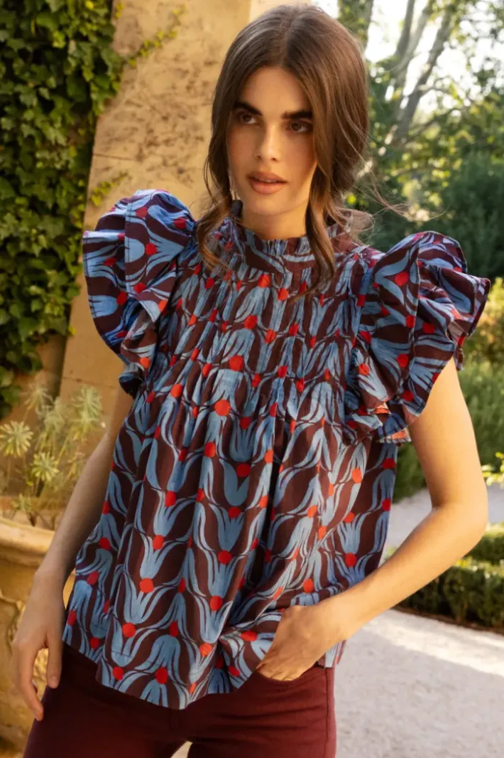 Online Pintuck Ruffle Top- Tulip Red Tops