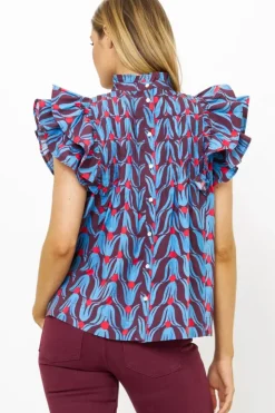 Online Pintuck Ruffle Top- Tulip Red Tops
