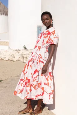 Hot Piped Puff Sleeve Maxi- Orchid Red Maxis|Dresses