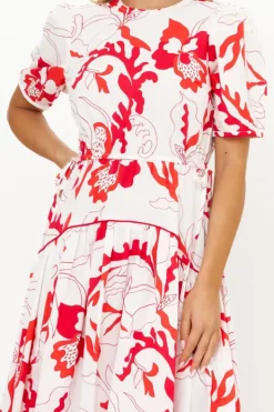 Hot Piped Puff Sleeve Maxi- Orchid Red Maxis|Dresses