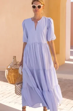 Puff Sleeve Maxi- Chatham Blue Maxis|Dresses