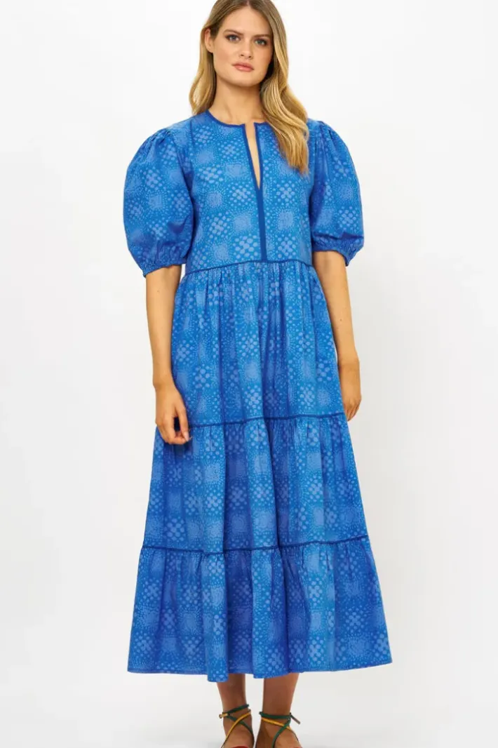 Clearance Puff Sleeve Maxi- Matrix Blue Maxis
