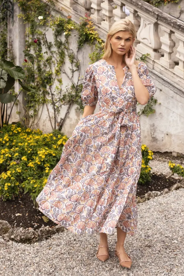 Online Puff Sleeve Maxi- Montenegro Coral Maxis