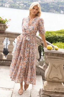 Online Puff Sleeve Maxi- Montenegro Coral Maxis