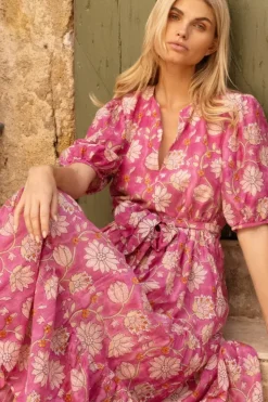 Discount Puff Sleeve Maxi- Presidio Magenta Maxis