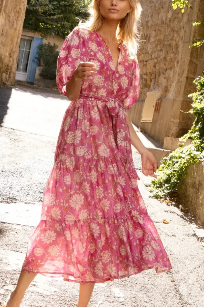 Discount Puff Sleeve Maxi- Presidio Magenta Maxis