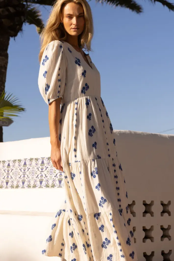 Clearance Puff Sleeve Maxi- Wicklow Blue Maxis|Dresses