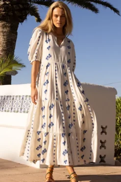 Clearance Puff Sleeve Maxi- Wicklow Blue Maxis|Dresses