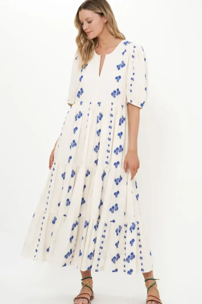 Clearance Puff Sleeve Maxi- Wicklow Blue Maxis|Dresses