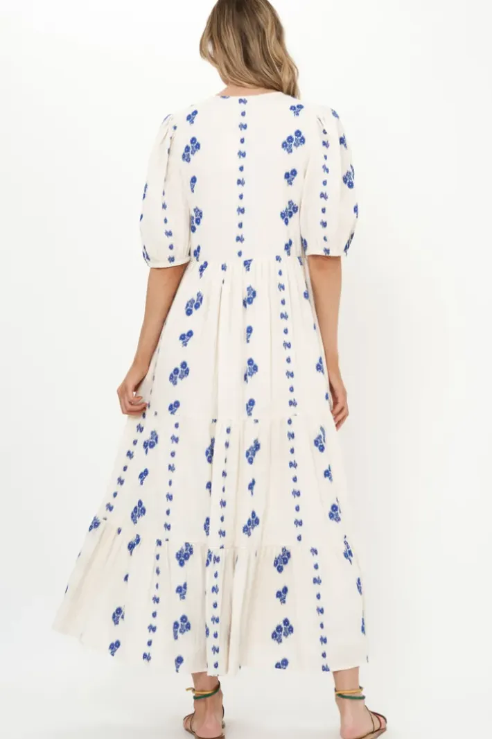 Clearance Puff Sleeve Maxi- Wicklow Blue Maxis|Dresses