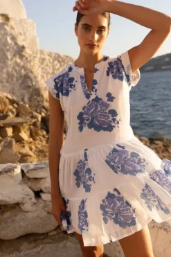 Best Roll Sleeve- Portofino Blue Short & Mini Dresses|Dresses
