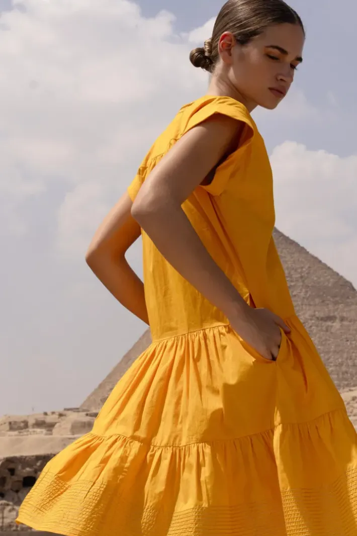 New Roll Sleeve- Tuki Marigold Short & Mini Dresses|Dresses