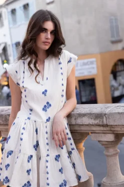Outlet Roll Sleeve- Wicklow Blue Short & Mini Dresses|Dresses