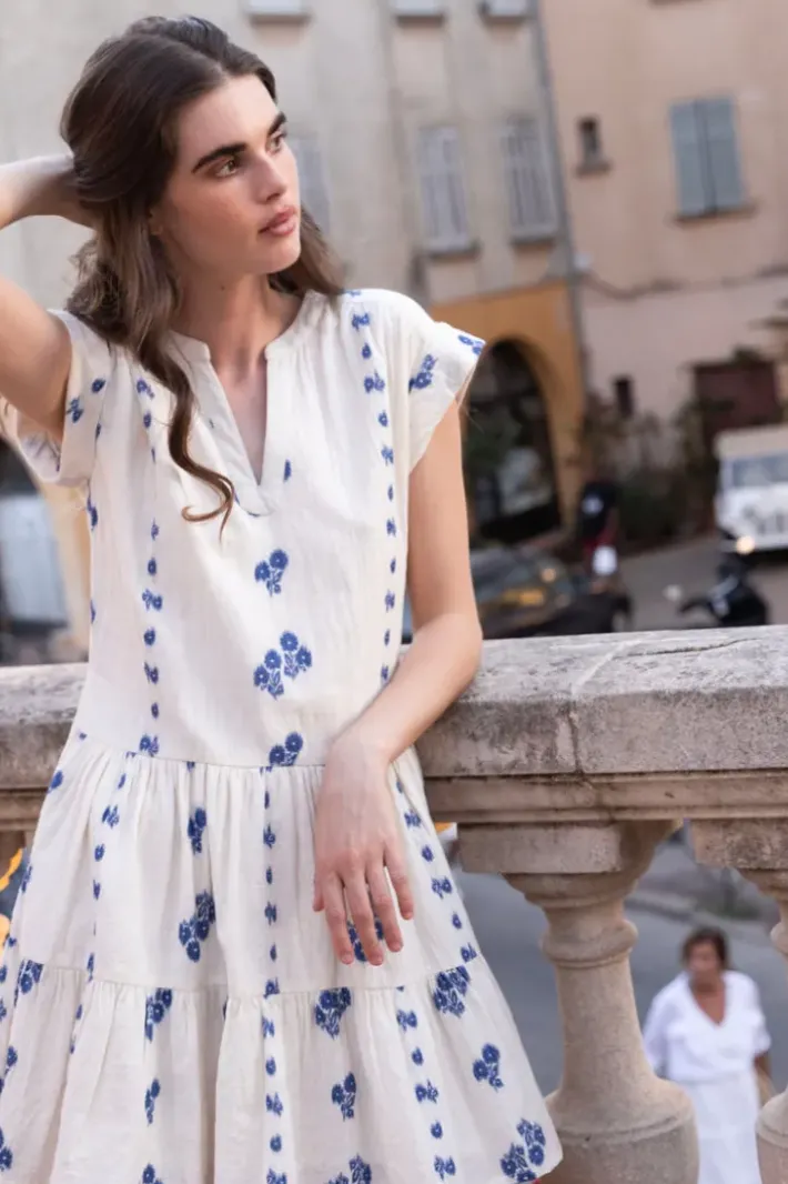 Outlet Roll Sleeve- Wicklow Blue Short & Mini Dresses|Dresses