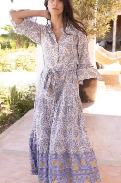 Online Ruffle Collar Bell Maxi- Marseille Blue Maxis|Dresses