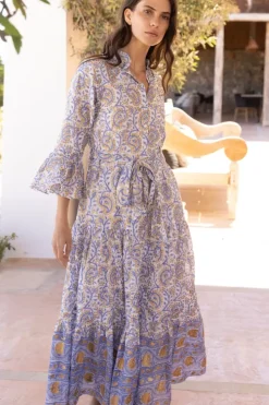 Online Ruffle Collar Bell Maxi- Marseille Blue Maxis|Dresses