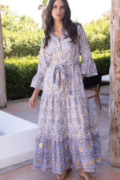 Online Ruffle Collar Bell Maxi- Marseille Blue Maxis|Dresses