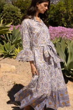 Online Ruffle Collar Bell Maxi- Marseille Blue Maxis|Dresses