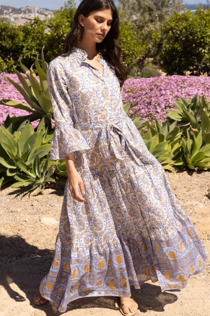 Online Ruffle Collar Bell Maxi- Marseille Blue Maxis|Dresses