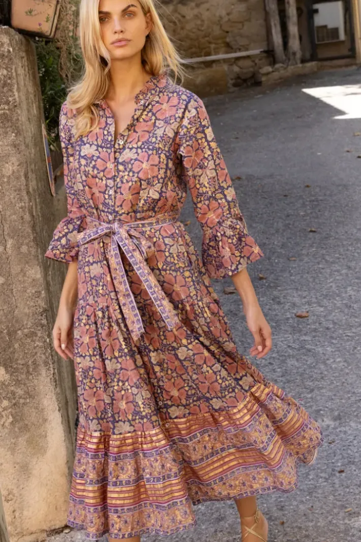 Sale Ruffle Collar Bell Maxi- Matera Navy Maxis