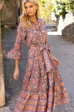 Sale Ruffle Collar Bell Maxi- Matera Navy Maxis