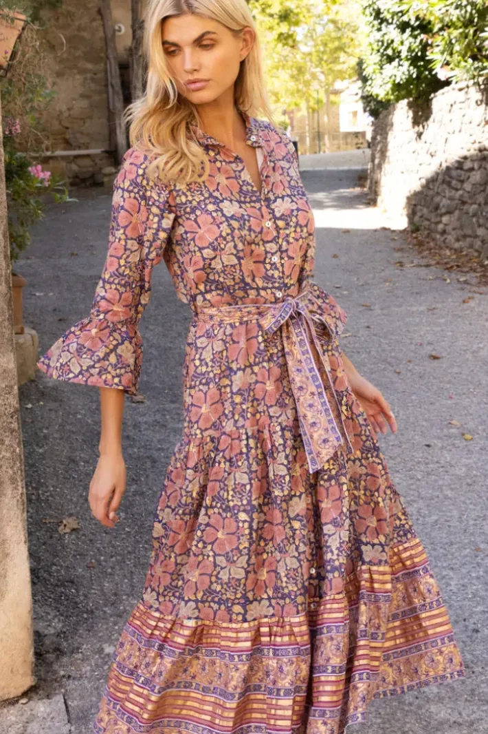 Sale Ruffle Collar Bell Maxi- Matera Navy Maxis