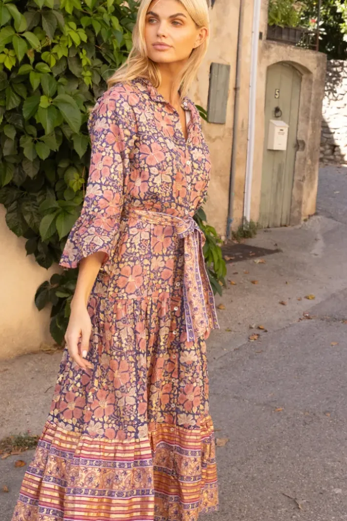 Sale Ruffle Collar Bell Maxi- Matera Navy Maxis