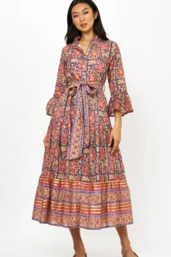 Sale Ruffle Collar Bell Maxi- Matera Navy Maxis