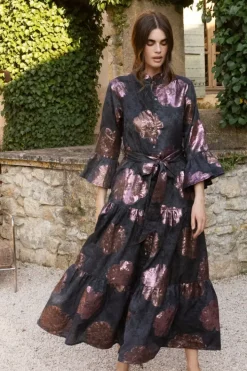 Hot Ruffle Collar Bell Maxi- Rosa Black Maxis