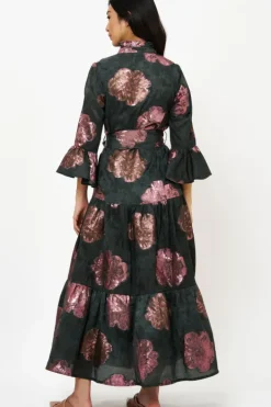 Hot Ruffle Collar Bell Maxi- Rosa Black Maxis