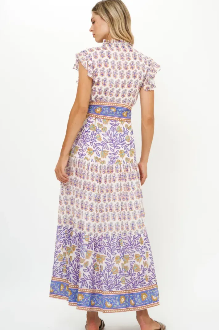 Ruffle Collar Button Maxi- Napa Blue Maxis|Dresses