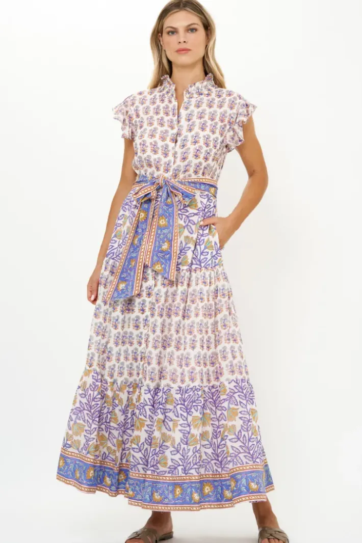 Ruffle Collar Button Maxi- Napa Blue Maxis|Dresses