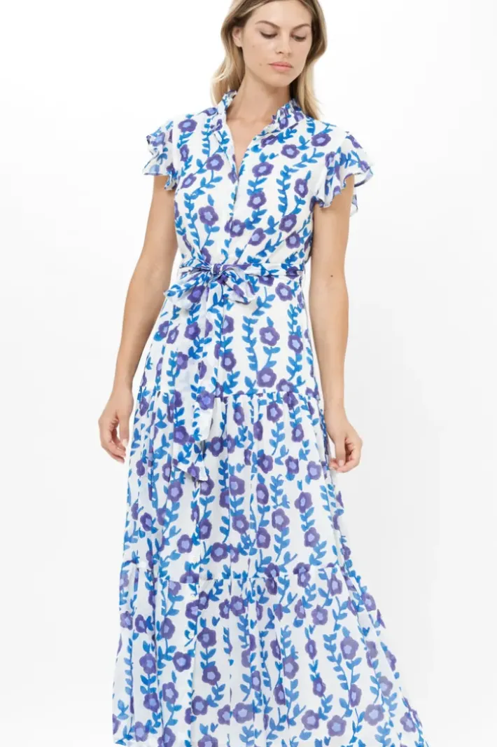 Online Ruffle Collar Button Maxi- Toscana Blue Maxis|Dresses